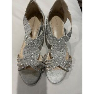 Great dressy flats with a sip closure in the back , sliver sparkle in color